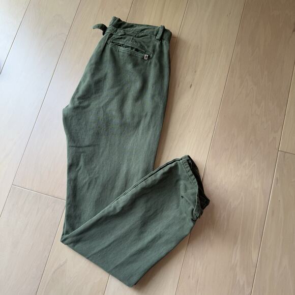 & Sons Pants 32 Green Minimalist Streetwear Chino Buckle Back Army Military - Picture 9 of 9